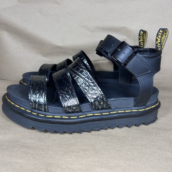 Dr. Martens Shoes - Dr. Martens US Women 10 Blaire Platform Sandals Gunmetal Wild Croc Embossed